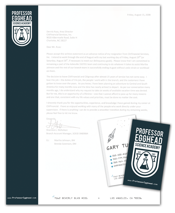 Professor Egghead Letterhead and Business Card